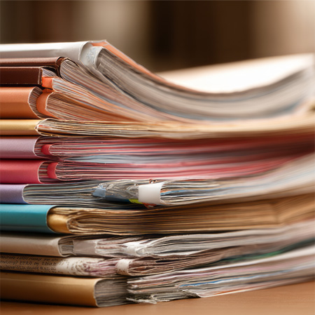 This stack consists of various medical journals and research papers.